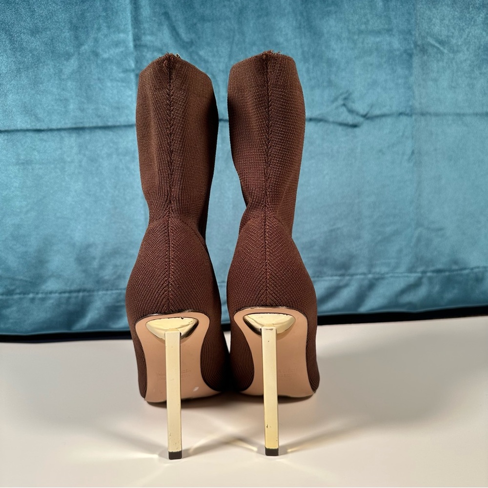 Brown Knit Sock Boots with Silver Heels